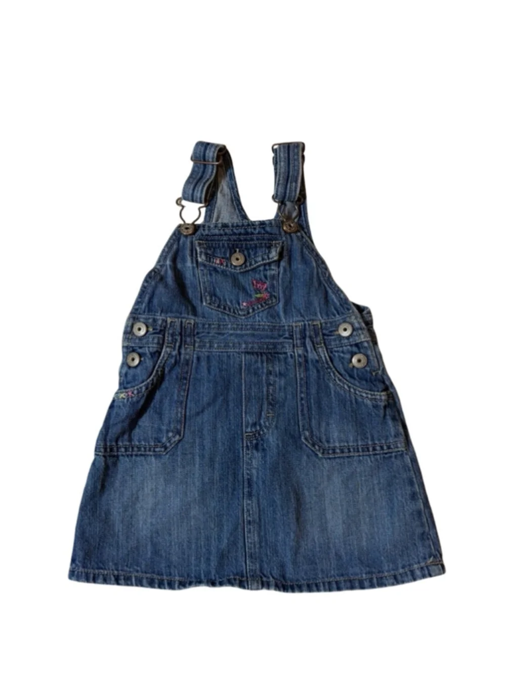 Y2K OshKosh B’gosh Denim Overall Dress 24M Blue Jumper Embroidered Toddler